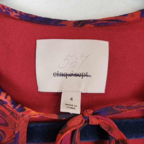 NEW Cinq a Sept Livie Floral Tiered Ruffle Chiffon Dress Dark Red Size 4 - Picture 11 of 13